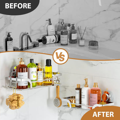 LEVERLOC Shower Caddy Suction Cup, 2 Pack Black Shower Shelf with Hooks and Soap Holder, NO-Drilling Bathroom Organizer, Rustproof Metal Bathroom Storage and Organization