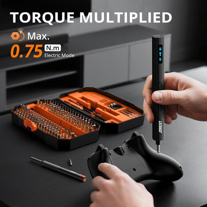JOREST 155-in-1 Mini Electric Screwdriver Set – Cordless Precision Power Screwdriver with 5 Torque Levels (0.15–0.75 N·m), LED Light, Rechargeable Repair Tool Kit - PuriLite