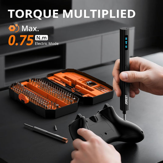 JOREST 155-in-1 Mini Electric Screwdriver Set – Cordless Precision Power Screwdriver with 5 Torque Levels (0.15–0.75 N·m), LED Light, Rechargeable Repair Tool Kit - PuriLite