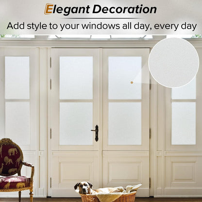 rabbitgoo Window Films for Privacy, Static Cling Frosted Glass Sticker, Non-Adhesive Privacy Film Sun Blocking Window Covering Frosting Vinyl Bathroom Sliding Glass Door, 44.5 x 200cm, Pure Frosted