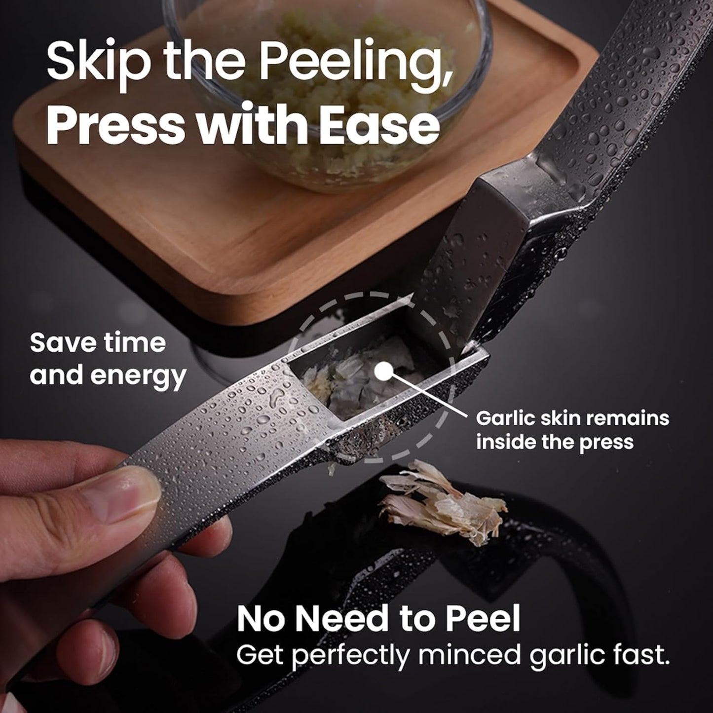 No Peeling Required Garlic Press Stainless Steel with Detachable Handle for Fine Mincing-Premium Garlic Mincer Tool, Rust-Proof, Easy to Clean, Dishwasher Safe Garlic Crusher with Lifetime Replacement