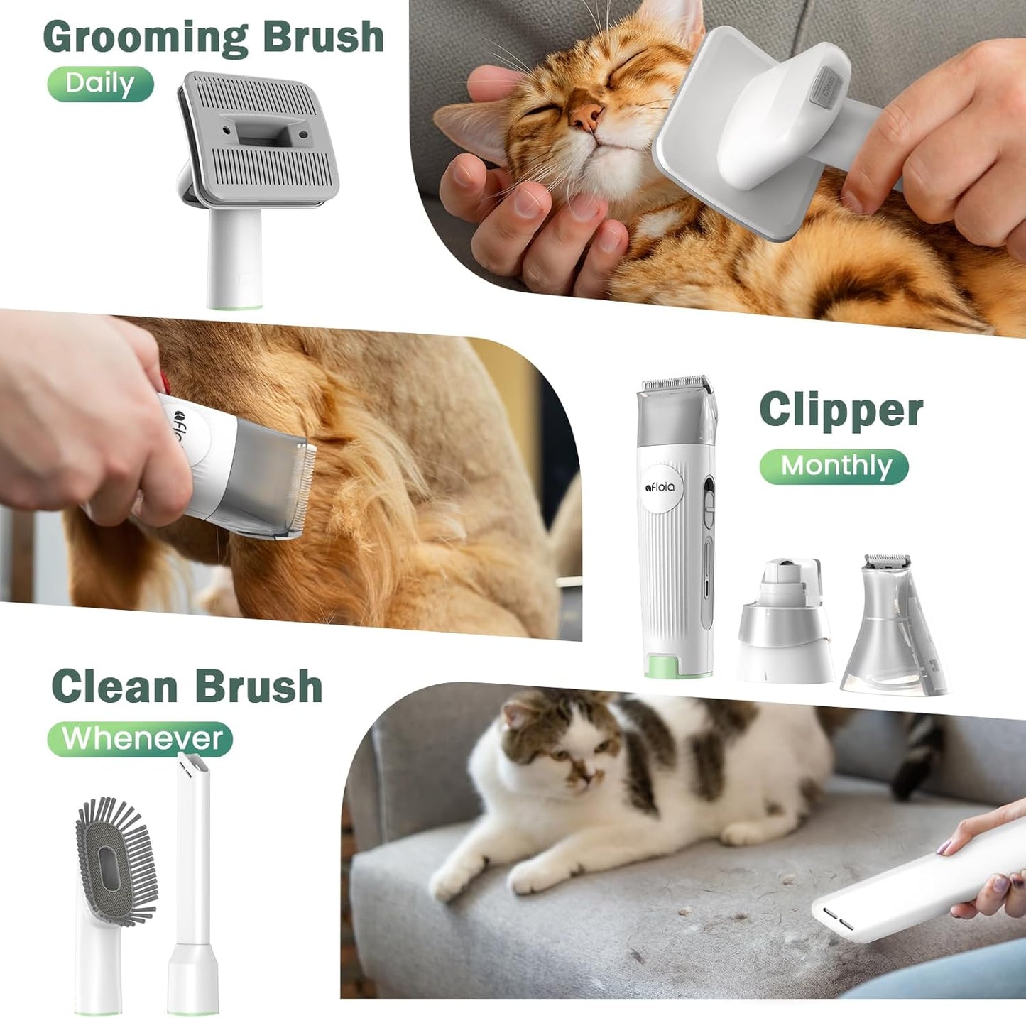 Afloia Dog Grooming Kit, Pet Grooming Vacuum & Dog Clippers Nail Trimmer Grinder & Dogs Brush for Shedding with 6 Pets Groom Tools, Low Noise Dogs Hair Remover Pets Supplies (White)