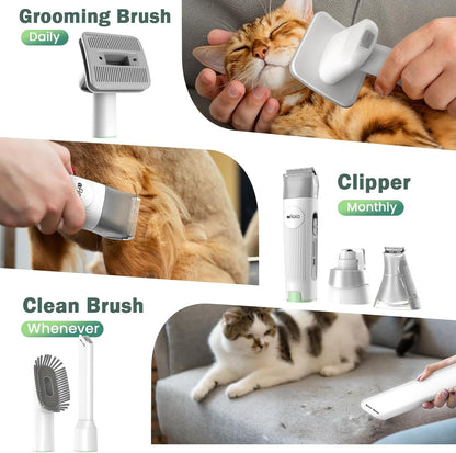 Afloia Dog Grooming Kit, Pet Grooming Vacuum & Dog Clippers Nail Trimmer Grinder & Dogs Brush for Shedding with 6 Pets Groom Tools, Low Noise Dogs Hair Remover Pets Supplies (White)