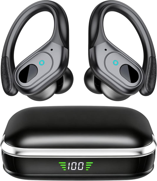 Wireless Earbuds Bluetooth 5.4 Headphones, Noise Canceling Ear Buds with 75hr Playtime, LED Power Display, IPX7 Waterproof Earphones Over Ear Earphones for Sports/Workouts