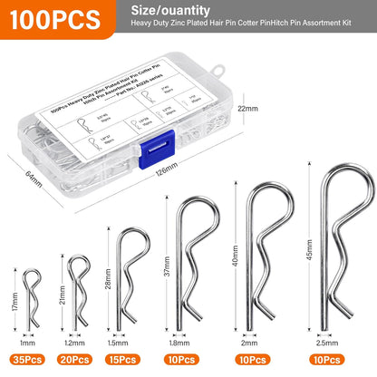 OLCANA 25 Pieces Cotter Pin Assortment Kit 5 Size M1.2 -M3.5 Stainless Steel R Hitch Pin Clips for Tractor Truck Tillage Machine, Retaining Pins