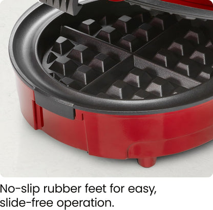 Chefman Anti-Overflow Belgian Waffle Maker w/ Shade Selector, Temperature Control, Mess Free Moat, Round Iron w/ Nonstick Plates & Cool Touch Handle, Measuring Cup Included, Red