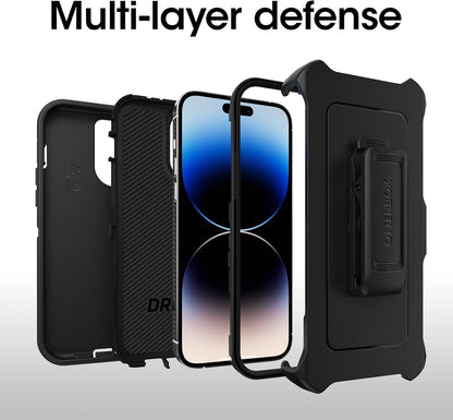 OtterBox iPhone 14 Pro Max (ONLY) Defender Series Case - Black, Rugged & Durable, with Port Protection, Includes Holster Clip Kickstand