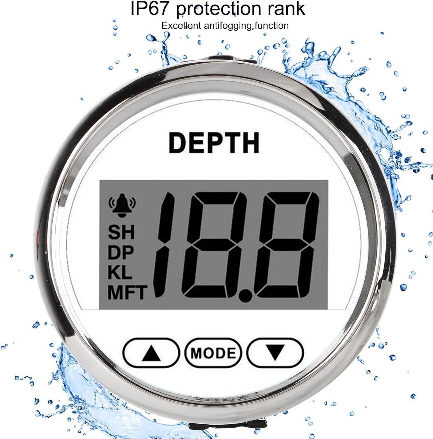 Depth Transducer, fish finders Depth Sounder Waterproof Dash Depth Finder Transducer with White Backlight for Yachts Boats