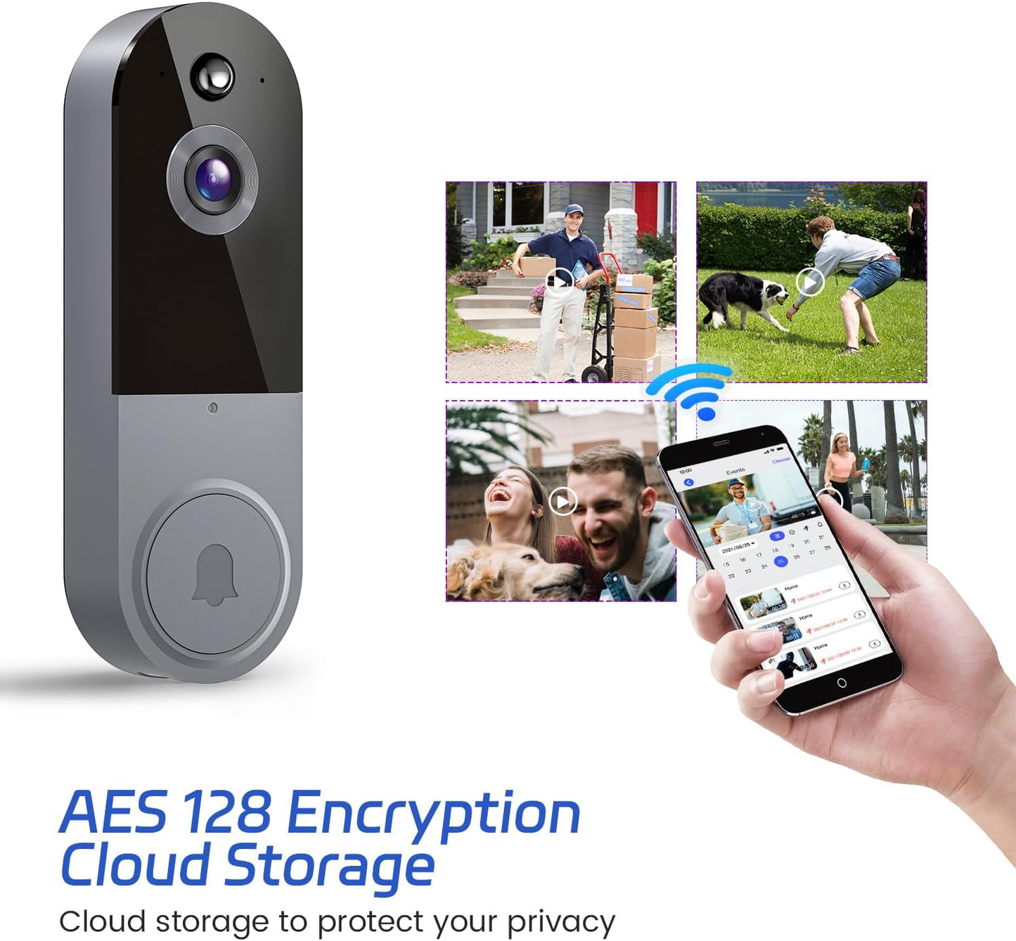 Occuwave 1080P Video Doorbell Camera Wireless, Cloud Storage, Live View, 2-Way Audio, Night Vision, Included Ring Chime, 2.4Ghz WiFi Only, Indoor Surveillance, Real-Time Alert (Silver)