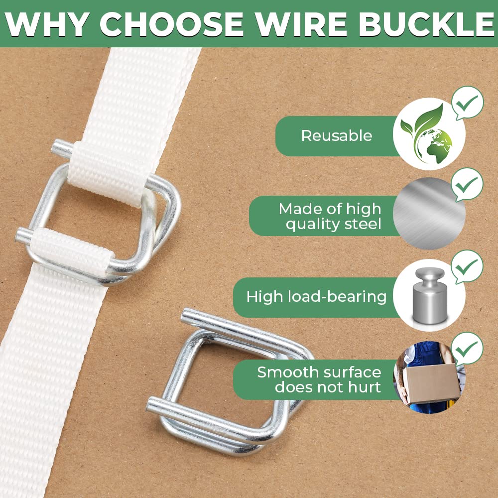 Flyrivergo 3/4" Heavy Duty Metal Wire Buckle for Woven Cord Strapping 100 Pack (Pack of 100)
