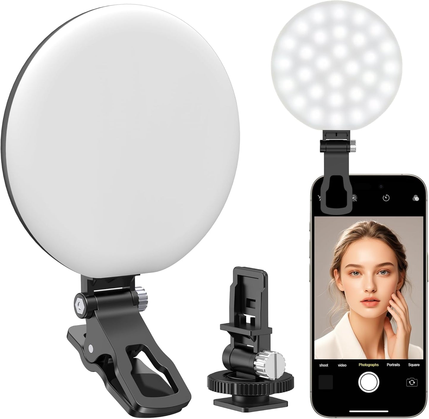 Anautin 60 LED Ring Light, Rechargeable Selfie Light with Front & Back Clip, 2500-6500K Portable Phone Light, Adjustable 3 Light Modes for iPhone, iPad, Tablet, Laptop, CRI97+, 90 Grams (Pink)