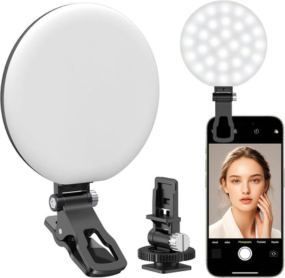 Anautin 60 LED Ring Light, Rechargeable Selfie Light with Front & Back Clip, 2500-6500K Portable Phone Light, Adjustable 3 Light Modes for iPhone, iPad, Tablet, Laptop, CRI97+, 90 Grams (Pink)
