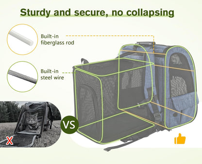 Pecute Pet Carrier Backpack, Dog Carrier Backpack Expandable with Breathable Mesh for Pets ＜6kg, Pet Backpack Carrier for Hiking Travel Camping Outdoor