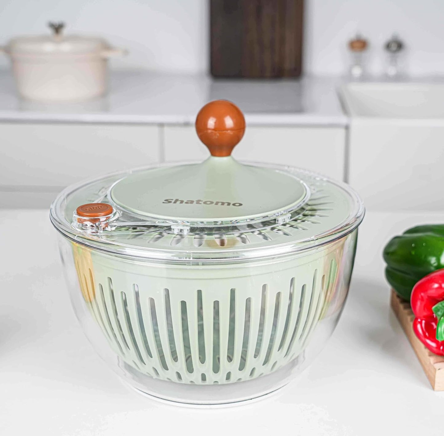 Shatomo Salad Spinner, Large 5L Easy to Use Lettuce Spinner, Fruit and Vegetable Spinner with Non-Slip Base, Drain and Stop Button