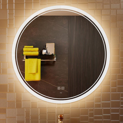 KWW Round Mirror Bathroom LED Lighted Mirror, Illuminated Dimmable Anti-Fog Wall-Mounted Makeup Vanity Mirror with Lights (24L x 24W inches)