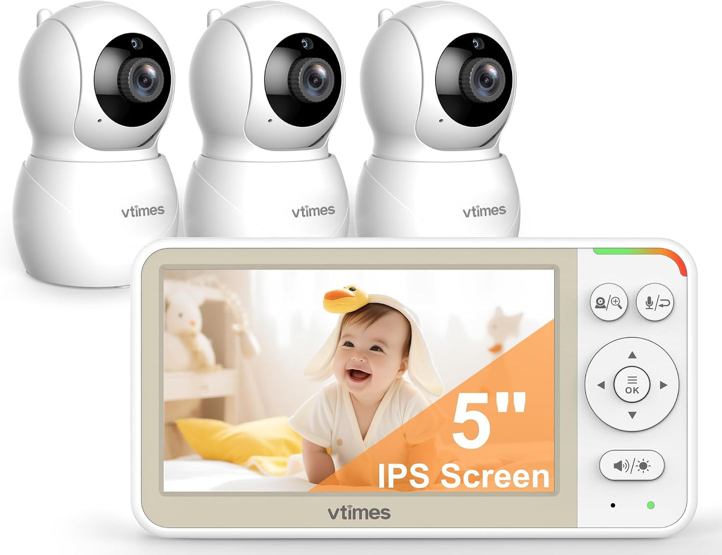 VTimes No WiFi Baby Monitor Camera & Auido, 5" Screen with 30Hr Battery Pan-Tilt-Zoom, VOX Mode, Two-Way Audio, Night Vision, 1000ft Long Range，Temperature Alert, Lullabies,French & English