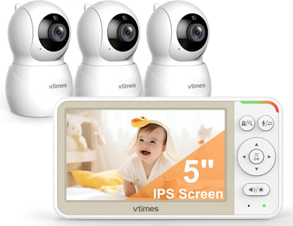 VTimes No WiFi Baby Monitor Camera & Auido, 5" Screen with 30Hr Battery Pan-Tilt-Zoom, VOX Mode, Two-Way Audio, Night Vision, 1000ft Long Range，Temperature Alert, Lullabies,French & English