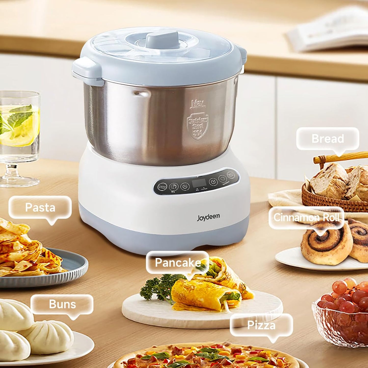 Joydeem JD-HMJ7L Machine à pâte électrique avec fonction de fermentation, minuterie pour micro-ordinateur, panneau tactile face vers le haut, 6,6 l, acier inoxydable 304