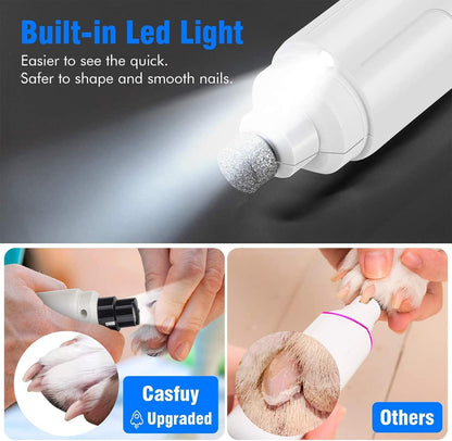 Casfuy Dog Nail Grinder with LED Light - Upgraded 2-Speed Electric Pet Nail Trimmer Powerful Painless Paws Grooming & Smoothing for Small Medium Large Dogs & Cats (Purple)