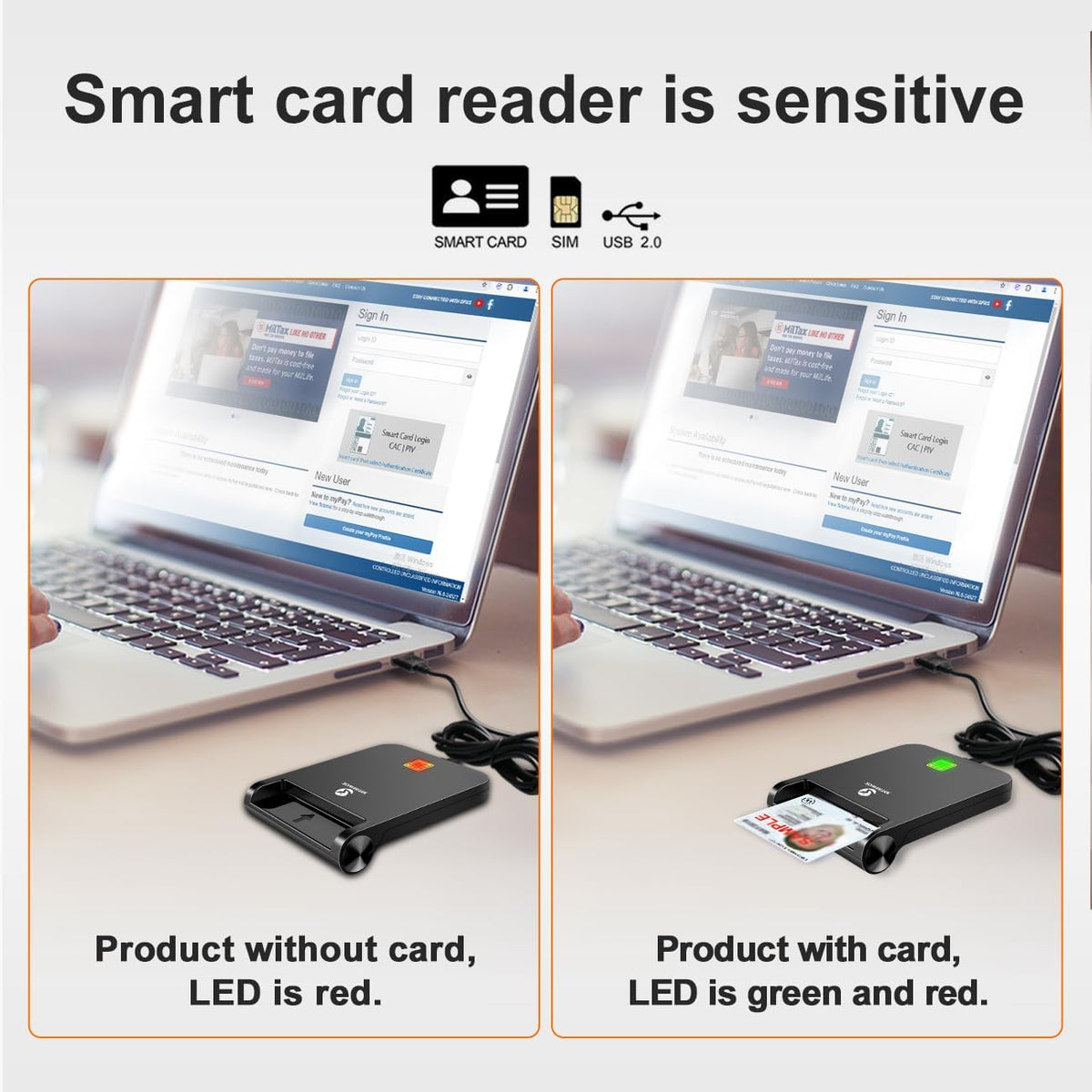 Zoweetek CAC Reader, CAC Card Reader Military, DOD Military USB Common Access CAC, Compatible with Windows, Mac OS and Linux