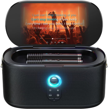 Karaoke Machine for Adults & Kids with Screen Lyrics Display, 2 Wireless Microphones Auto-Charging, Portable Bluetooth Speaker PA System WiFi/HDMI, Home Outdoor Party Speaker (Shell Series) (Shell S2)