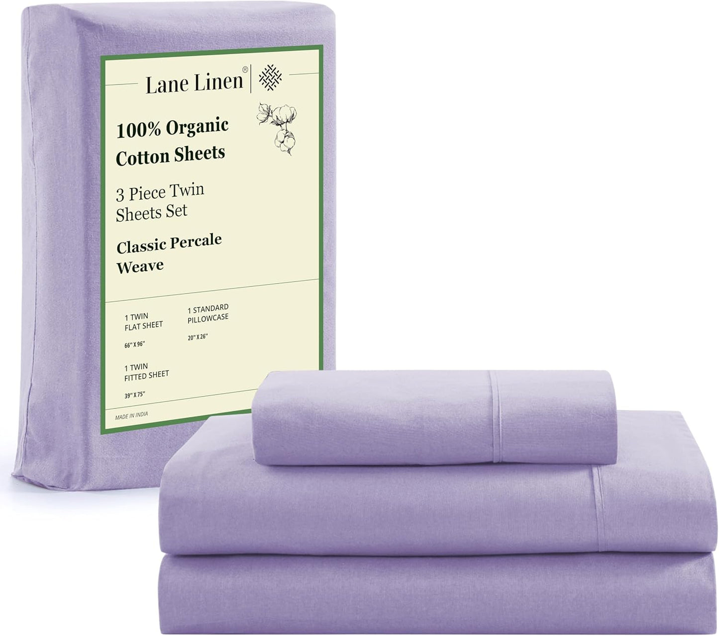 Lane Linen 100% Organic Cotton Queen Sheet Set, 4-Piece Percale Bed Sheets for Queen Bed - Soft, Breathable, Hypoallergenic, Deep Pocket Fits Mattress Up to 15" Deep, Hotel Quality Sheets - White