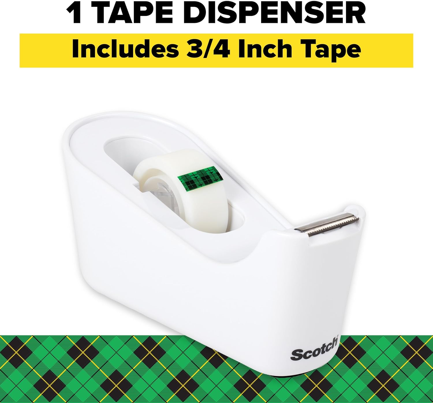 Manual Desktop Tape Dispenser with Refillable Roll, White Plastic Holder for 3/4 in x 350 in Tape, Weighted Base for One-Handed Use - PuriLite
