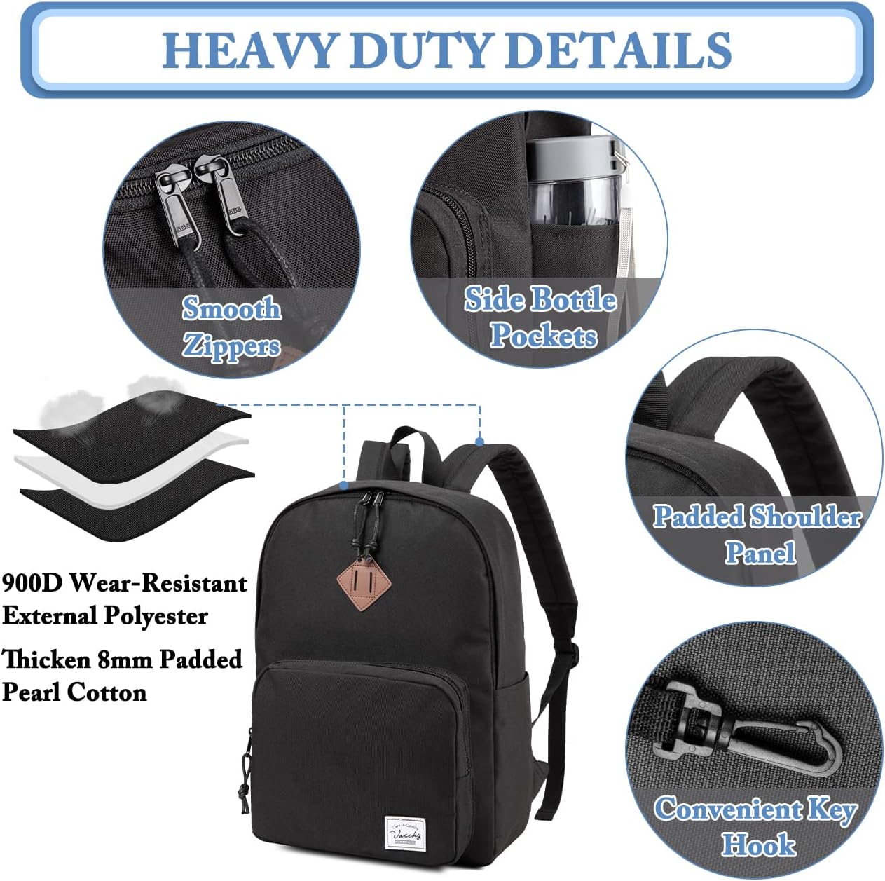 VASCHY Lightweight School Backpack for Women with Sleeve for 14" Laptop