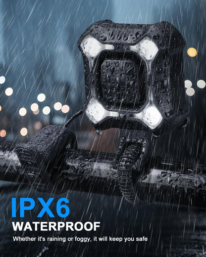 EQIIO 140dB Electric Bike Horn with Headlight, 2 in 1 Bicycle Horn 6 Sound Modes USB-C Rechargeable, Bike Bell with Large Range Floodlight Bike Horn for Adults Kids Bike Scooter Ebike, IPX6 Waterproof