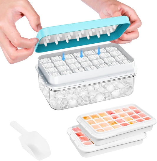 PHINOX Ice Cube Tray with Lid and Bin, Easy Release 56 Cubes for Freezer | Food-grade BPA-free PP and ABS.0.8" mini cubes for fruit, cocktails, coffee. Airtight, odor-free, stackable with scoop