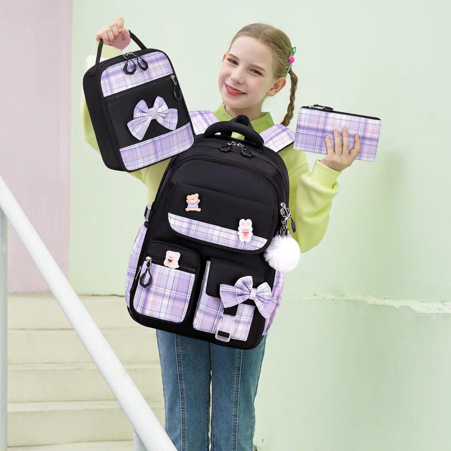 ACESAK Girls Backpack - 3PCS Backpack for Girls Cute School Backpacks for Girls Kindergarten