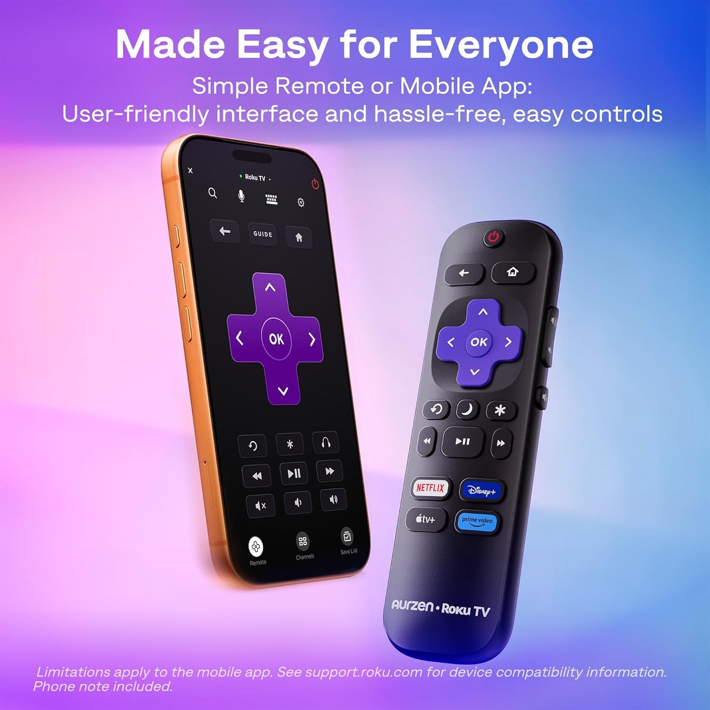 Aurzen D1R air Roku TV Mini Projector with USB-C Power, Roku Built-in & Official Apps, Portable Design & Flexible Stand, Native 1080P, DoIby Audio, Smart Projector for Home & Outdoor, White