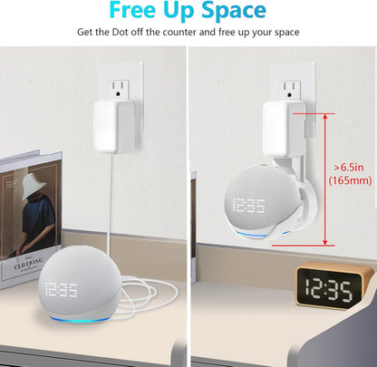 ZUOLACO Wall Mount Holder for Echo Dot 5th Generation, Outlet Wall Mount Stand for Echo Dot 5th/4th Gen, No Screws or Drilling Needed, Space-Saving Dot Accessories with Cable Hidden Storage, White