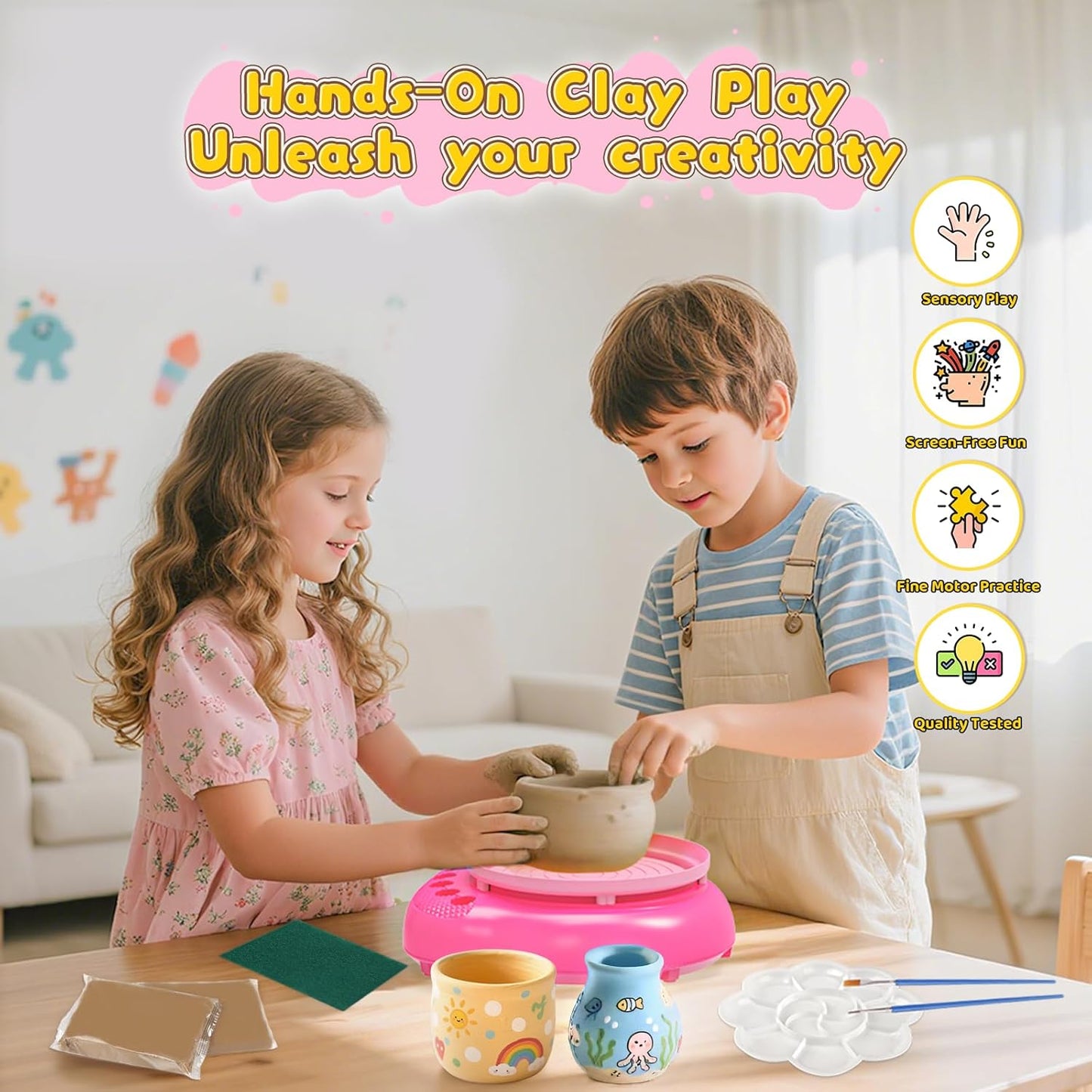 Kids Pottery Wheel Kit for Ages 6–12 – Complete DIY Pottery Painting Set with Air-Dry Clay, Tools, and Paints, Creative Arts and Crafts Gift for Boys and Girls - PuriLite