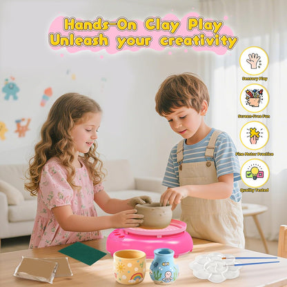Kids Pottery Wheel Kit for Ages 6–12 – Complete DIY Pottery Painting Set with Air-Dry Clay, Tools, and Paints, Creative Arts and Crafts Gift for Boys and Girls - PuriLite