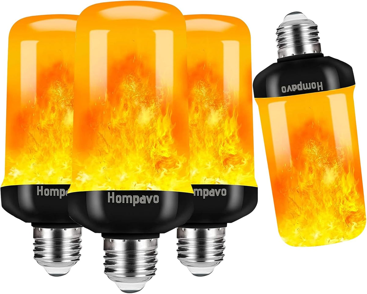【Upgraded】 Hompavo LED Flame Light Bulb, 4 Modes Flickering Light Bulbs with Upside Down Effect, E26/E27 Base Flame Bulb for Halloween, Christmas, Party, Indoor and Outdoor Home Decoration (4 Pack)