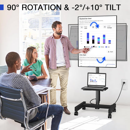 Rfiver Mobile TV Stand with Power Outlet, Rolling TV Stand for 13-50 Inch LCD LED Flat Panel Curved Screen, Tilting and Rotating Mount, Portrait to Landscape, Holds up to 55lbs, Max VESA 200x200mm
