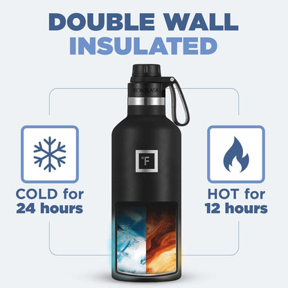 Camping & Hiking Hydration Canteens - 24oz 3 Lids (Narrow Straw/Spout Lid) Leak Proof Vacuum Insulated Stainless Steel - Hot & Cold Double Walled Sports Water Bottle