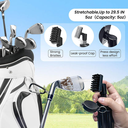 BAPOTH Golf Club Cleaner, Non-Leaking Stretchable Golf Brush with Golf Towel (60 * 40cm), Strong Bristles Brush Can Hold 5 oz Water, Essentials Golf Accessories Gifts for Men Women