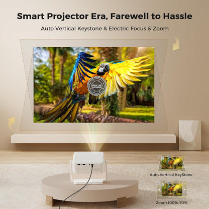 [360°Rotation Stand] Mini Projector Bluetooth 5.2 & WiFi 6: Electric Focus+Auto Keystone, 1080P Portable Projector, Zoom, Lisowod Smart Projector, Outdoor Movie Projecteur for TV Stick/PS5/HDMI/Phone