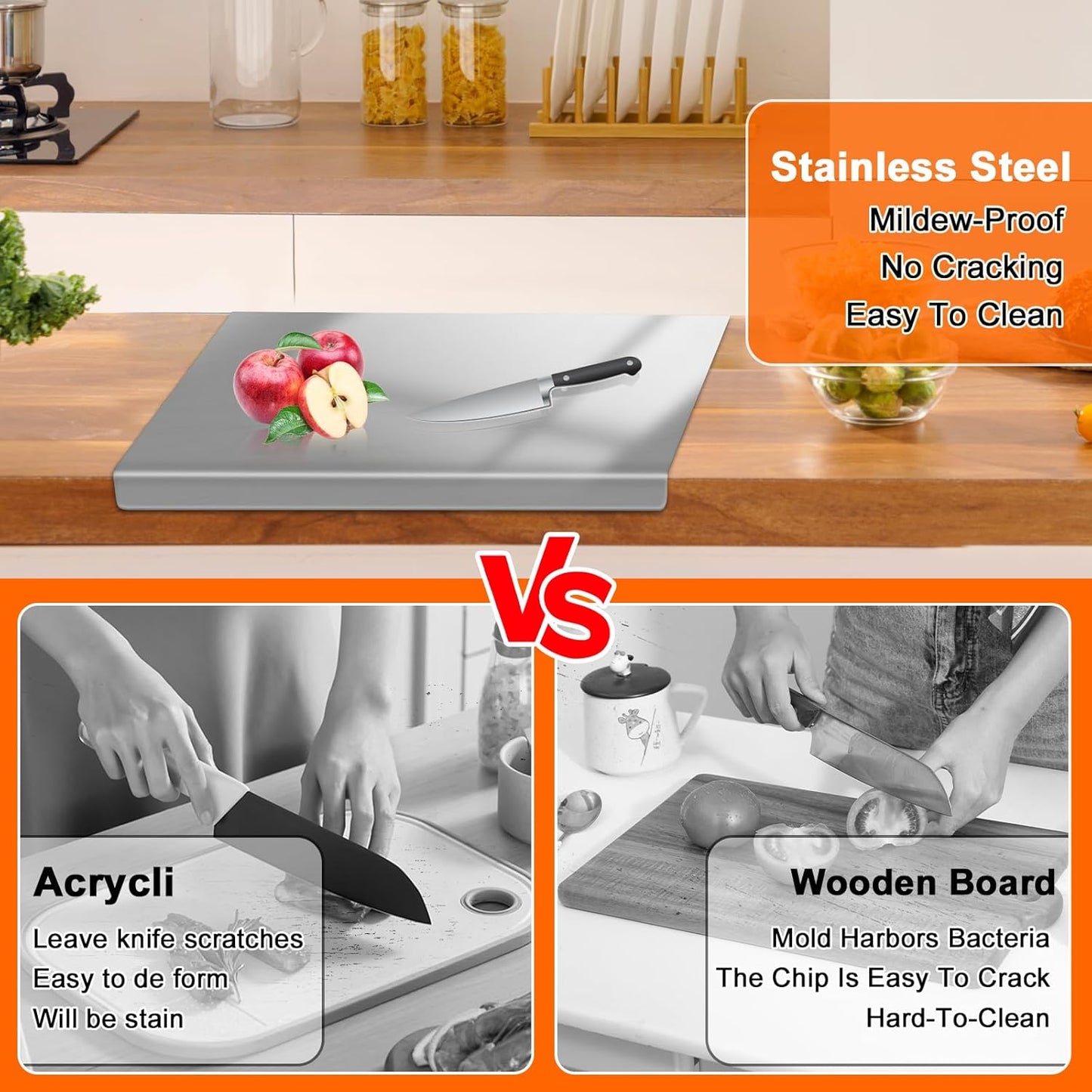 Stainless Steel Cutting Board with 2 Pack Non-Slip Mats, Yoposeo Heavy Duty Baking Cutting Chopping Boards for Kitchen, Meat, Fruits, Vegetables, Bread and Baking (23.6" X 15.7"/ 60 X 40cm)