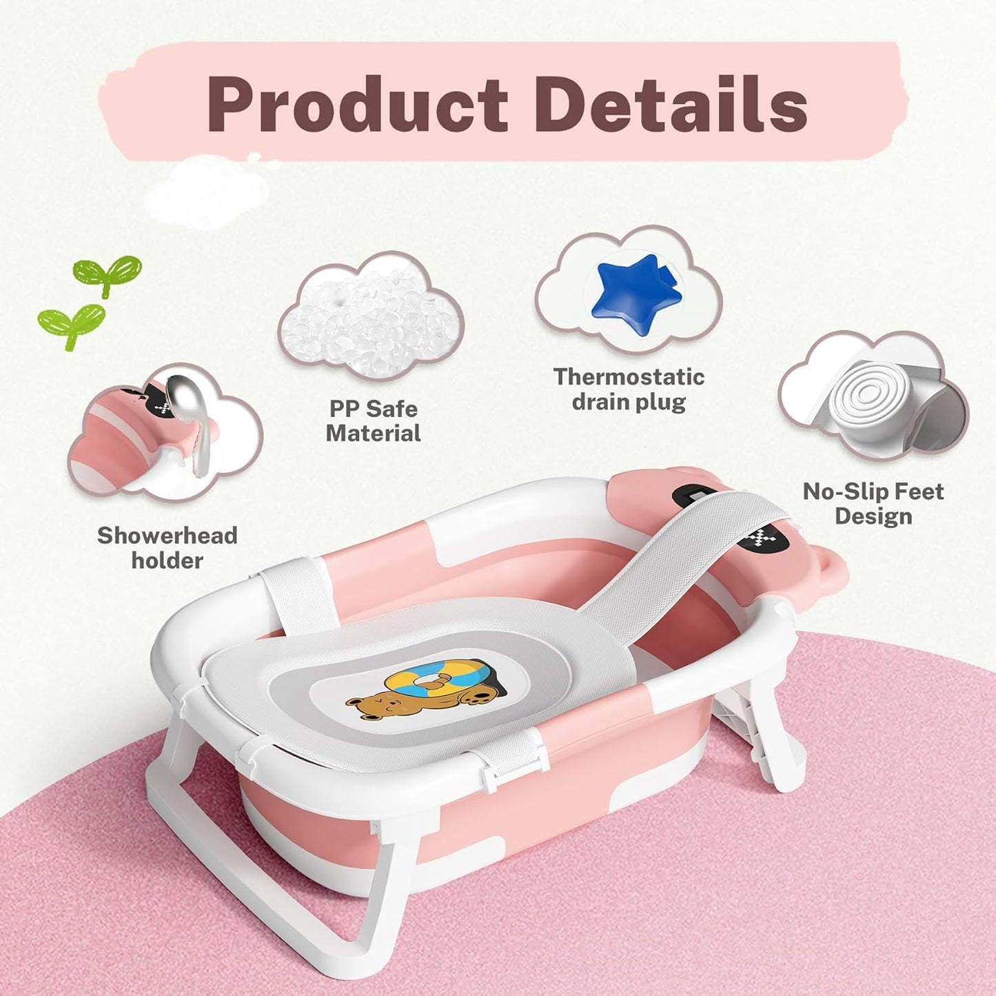 AVIDOR Baby Bathtub, Collapsible Baby Bathtub for Newborn to Toddler, Foldable Newborn Bathtub, Portable Infant Bath Tub for Travel with Soft Cushion, No-Slip Feet, Navy Blue