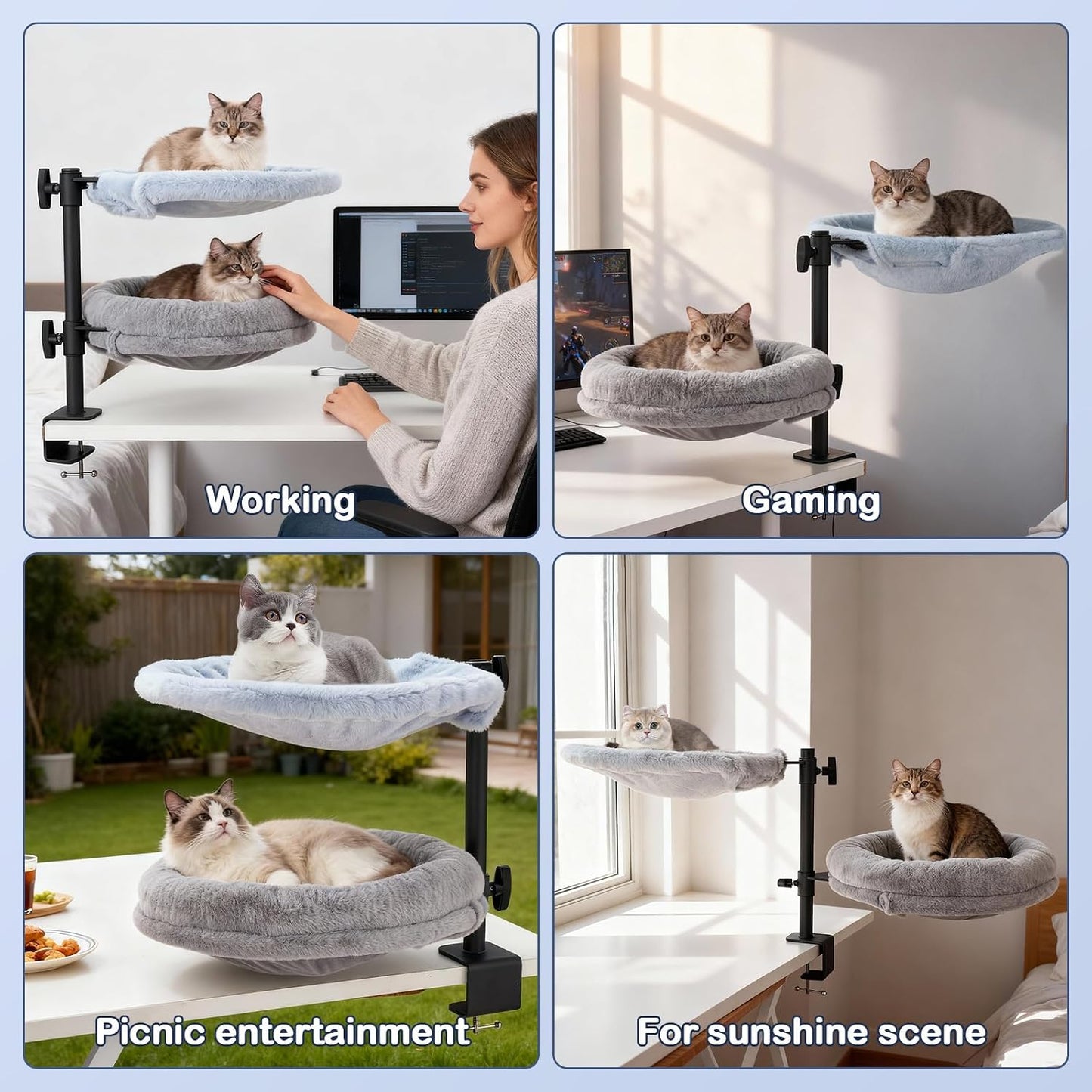 Odoland Cat Desk Bed, 2-in-1 Double Layer Bed with Adjustable Height | Indoor Cats Hammock with Replace Mattress Washable Fabrics for Cat