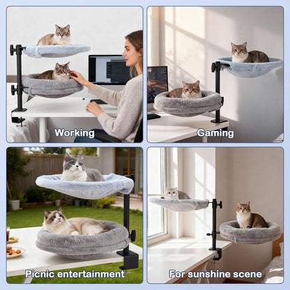 Odoland Cat Desk Bed, 2-in-1 Double Layer Bed with Adjustable Height | Indoor Cats Hammock with Replace Mattress Washable Fabrics for Cat
