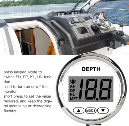 Depth Transducer, fish finders Depth Sounder Waterproof Dash Depth Finder Transducer with White Backlight for Yachts Boats