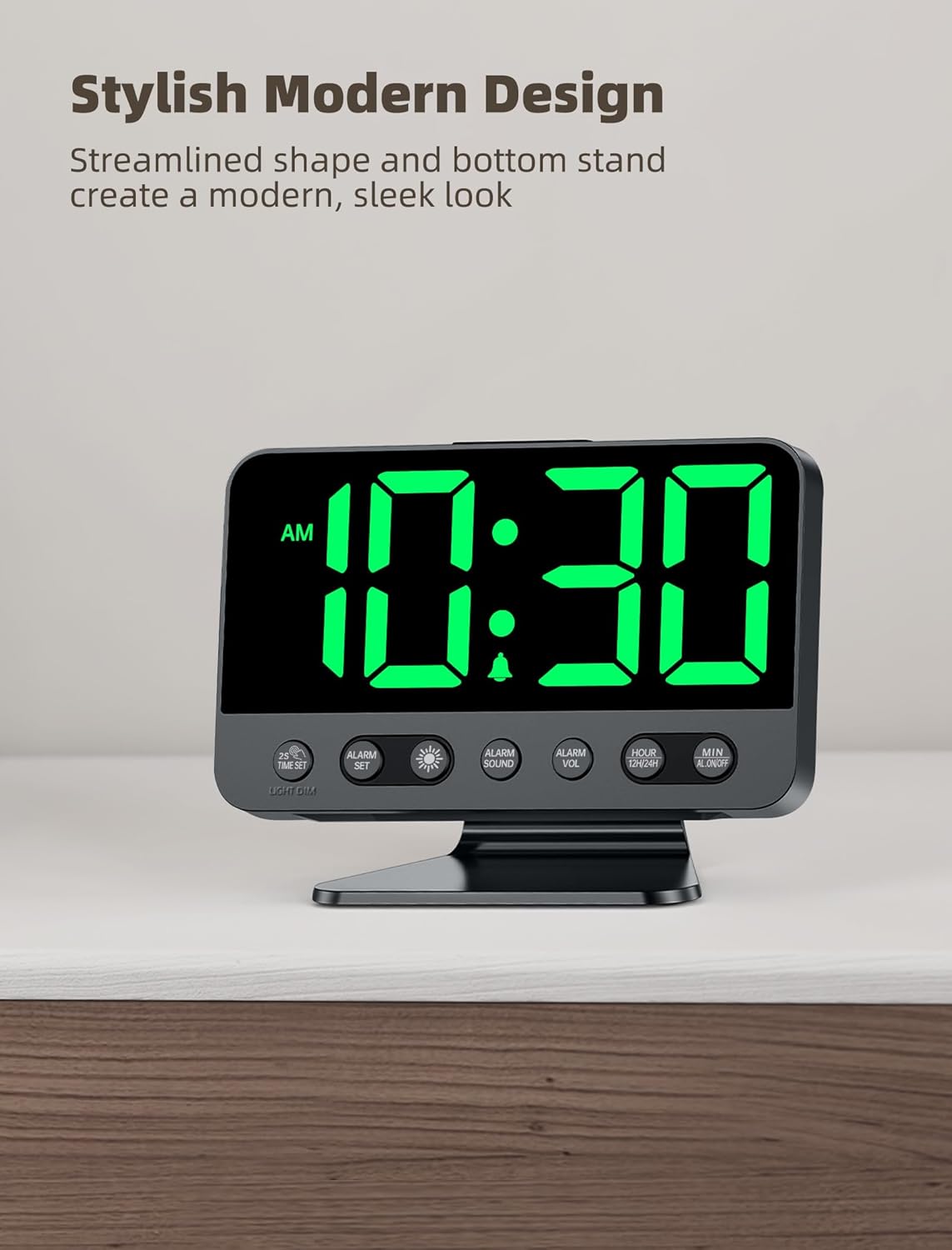 Odokee Digital Alarm Clocks for Bedrooms: Large Bold Number 5 Brightness Dimmer - Easy to Read Across The Room - 5 Alarm Sound 8 Night Light - Silver