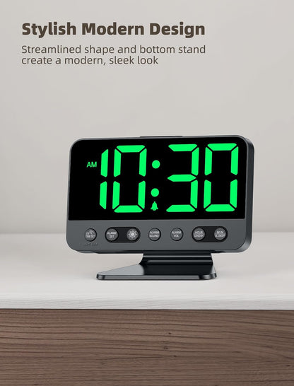 Odokee Digital Alarm Clocks for Bedrooms: Large Bold Number 5 Brightness Dimmer - Easy to Read Across The Room - 5 Alarm Sound 8 Night Light - Silver