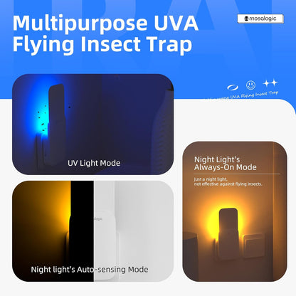 Mosalogic Fly Trap Plug in Mosquito Killer Gnat Moth Catcher Fly Tapper Indoor with Night Light for 400 Sq Ft of Protection White-1PACK