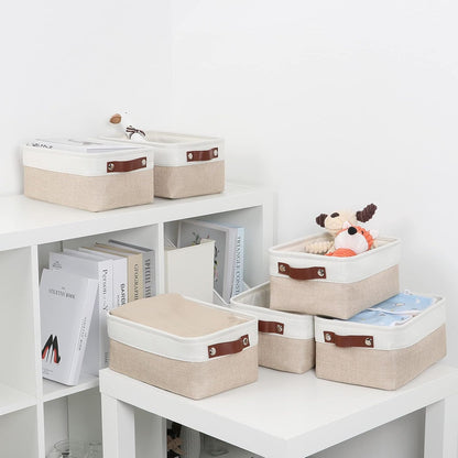 DULLEMELO Storage Baskets for Shelves, Fabric Collapsible Rectangular Storage Bins for Shelves, Closets, Nursery, Home, Office, Empty Gift Baskets (White&Teal)