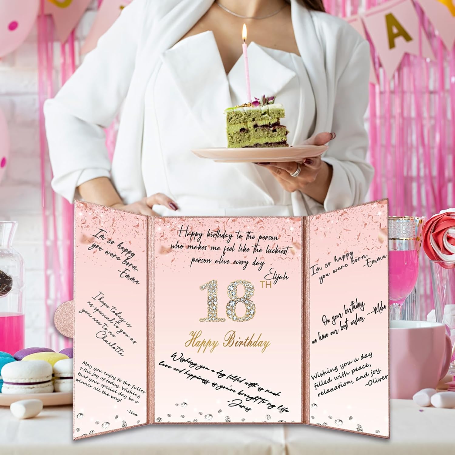 Crenics Rose Gold 70th Birthday Decorations, Creative 70th Birthday Guest Sign in Book Alternative, Large 70th Birthday Signature Book 12" x 18", Great 70 Years Old Birthday Gifts for Women - PuriLite